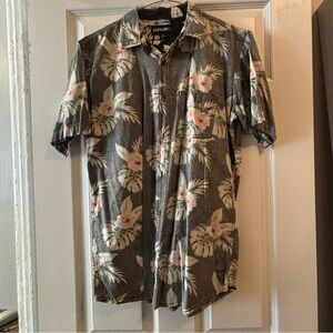 Burnside Men's Gray Floral Button Down Shirt